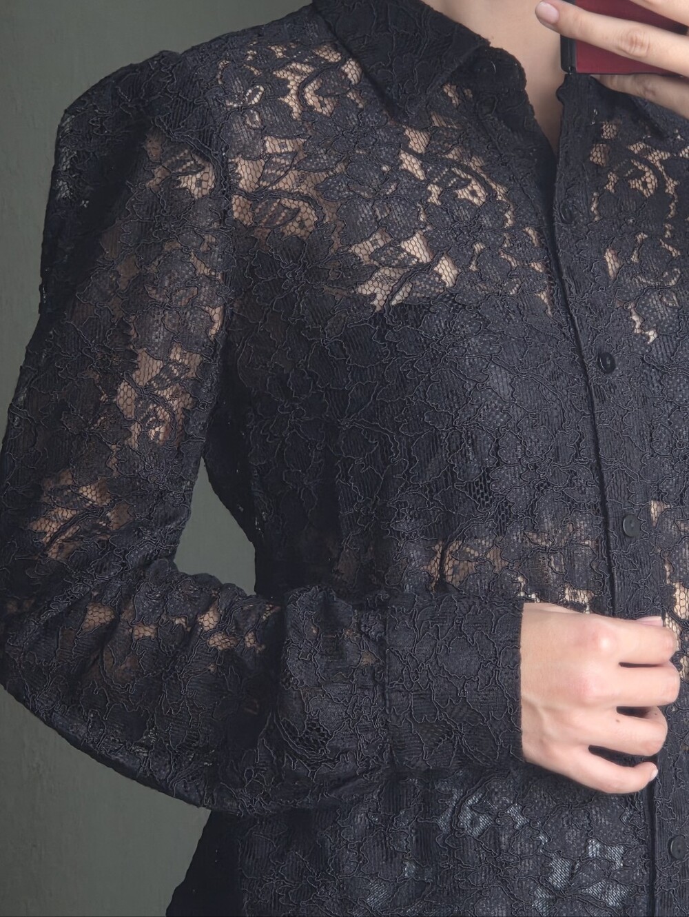 Diane von Furstenberg Lace Blouse, Long Sleeve, Small, Black, Embroidery Collar